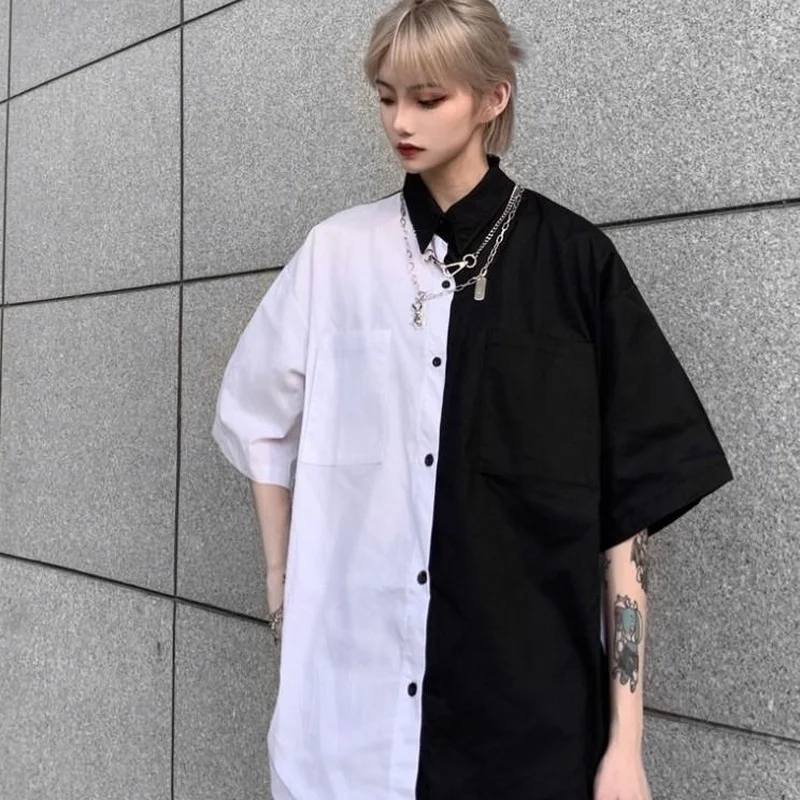 Gothic Shirt Half Short Sleeve Vintage Oversize Hippie Aesthetic Harajuku Women Blouse Korean Style Patchwork Summer Top, White
Gothic Shirt Half Short Sleeve Vintage Oversize Hippie Aesthetic Harajuku Women Blouse Korean Style Patchwork Summer Top, White