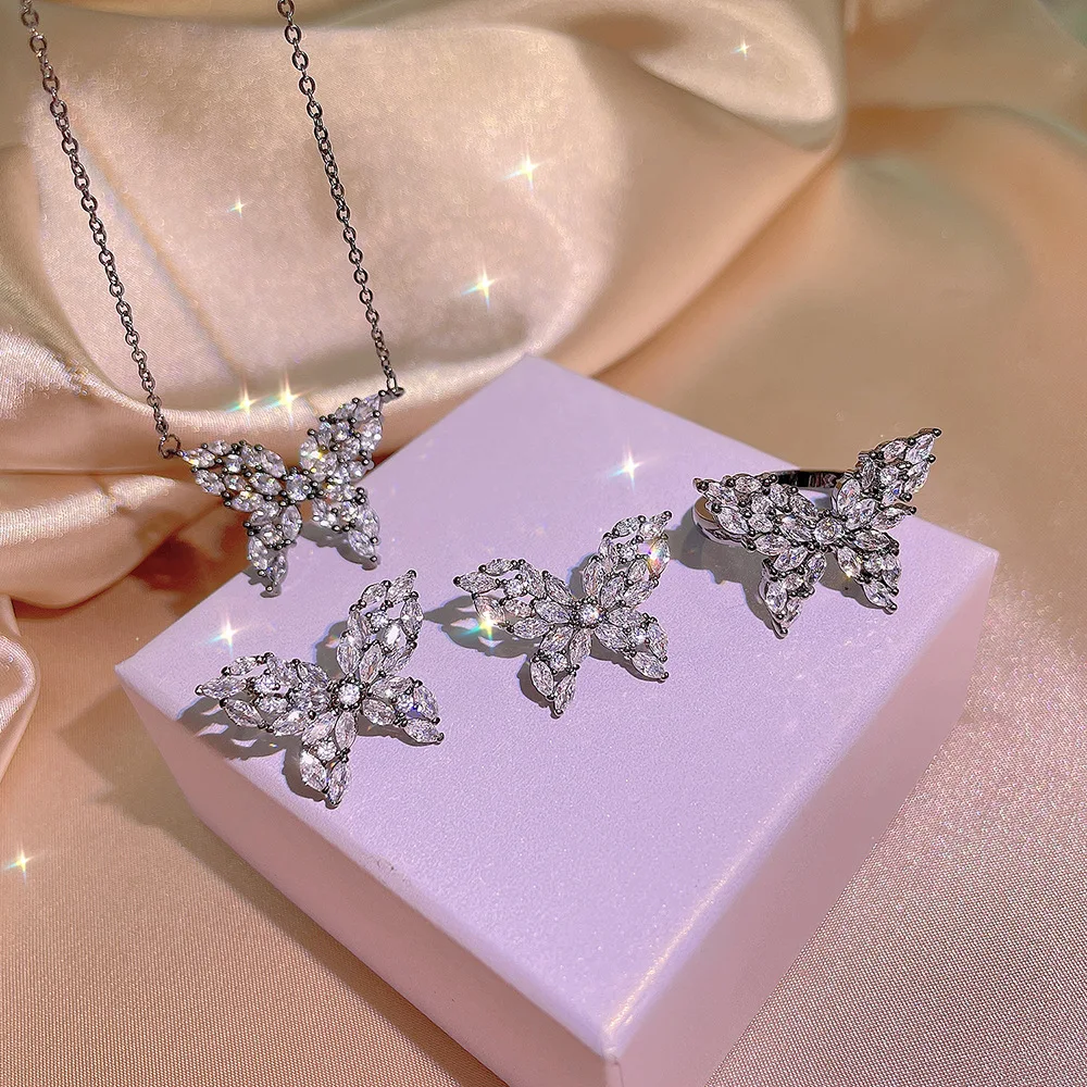 3pcs Gun Black Plated Cubic Zircon Butterfly Open Ring Diamond CZ Butterfly Pendant Necklace Earrings set
3pcs Gun Black Plated Cubic Zircon Butterfly Open Ring Diamond CZ Butterfly Pendant Necklace Earrings set