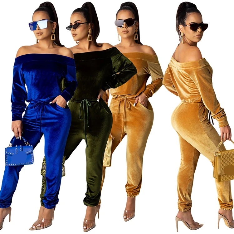 Hot sell autumn fall 2021 ladys clothing 2 piece pants set long sleeve off shoulder women clothing velvet two piece set outfit
Hot sell autumn fall 2021 ladys clothing 2 piece pants set long sleeve off shoulder women clothing velvet two piece set outfit