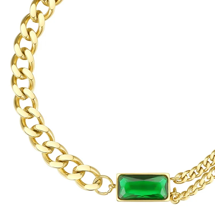 18K Gold Plated Stainless Steel Chain Rectangle Zircon Green Stone Accessories Bracelets B202182