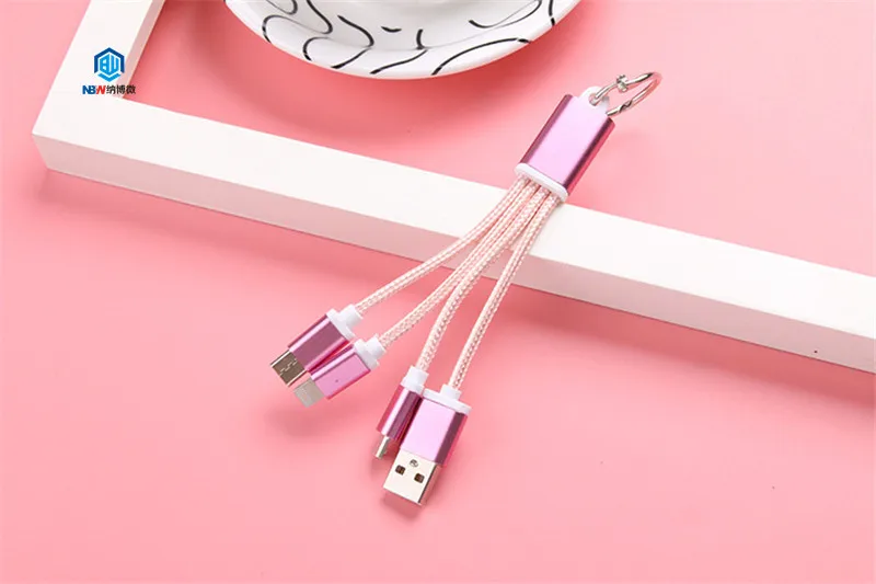 NaBoWei free shipping 3 in 1 nylon braided usb cable charger for iphone type c V8 3in1 usb cable - ANKUX.COM