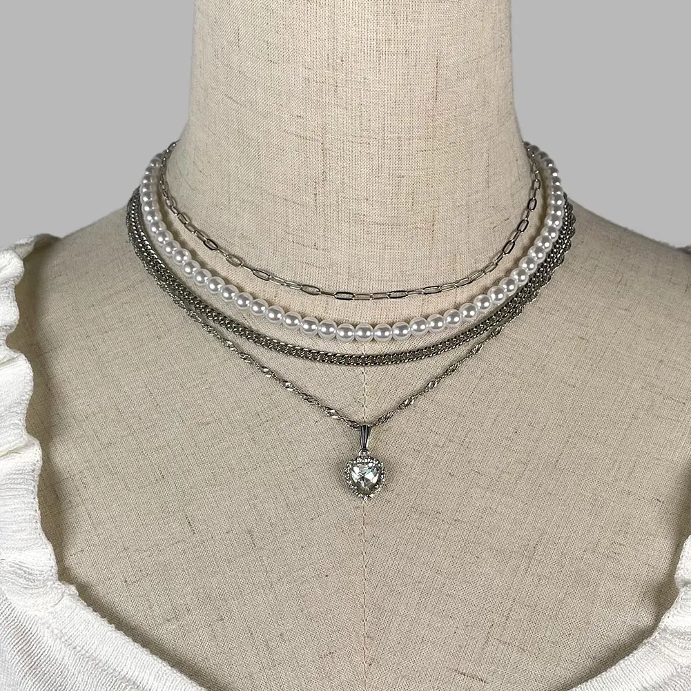 Trendy 4pcs/set Twist Chain Necklace For Women Imitation Pearl Crystal Pave Love Heart Pendant Necklace, Silver plated
Trendy 4pcs/set Twist Chain Necklace For Women Imitation Pearl Crystal Pave Love Heart Pendant Necklace, Silver plated