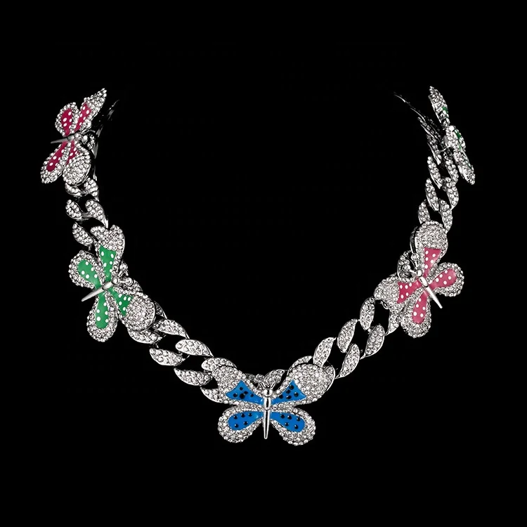 Custom fashion jewelry hip hop full crystal butterfly Cuban necklace mixed with colorful butterfly diamond necklace cuban chain, Picture
Custom fashion jewelry hip hop full crystal butterfly Cuban necklace mixed with colorful butterfly diamond necklace cuban chain, Picture