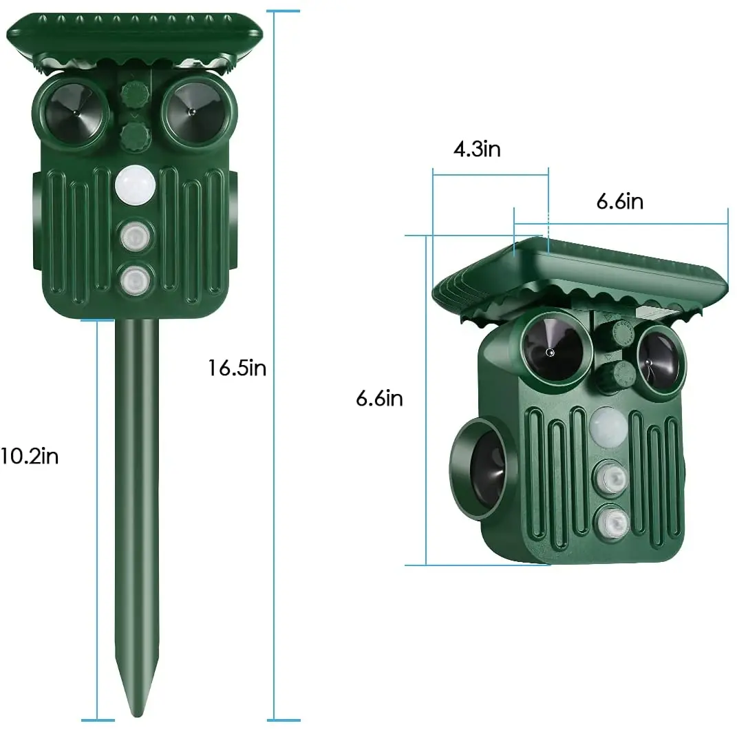 Ultrasonic Animal Repellent Rechargeable Battery Bird Repeller Dog Rabbit Cat Mouse Drive Device Solar Animal Repeller
Ultrasonic Animal Repellent Rechargeable Battery Bird Repeller Dog Rabbit Cat Mouse Drive Device Solar Animal Repeller