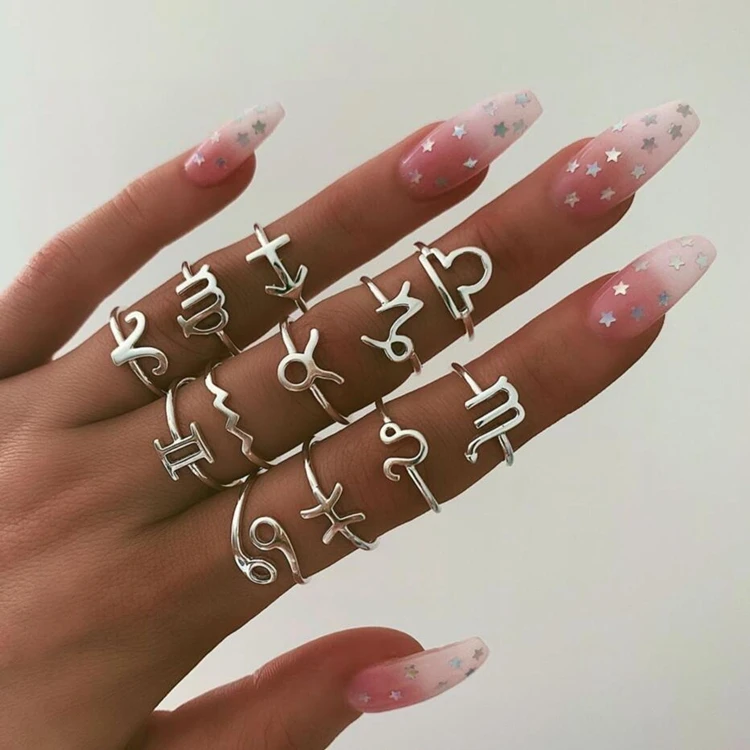 Personality Trendy Silver Plated Metal Couple Gifts 12 pcs/set Knuckle Women Zodiac Sign Rings
Personality Trendy Silver Plated Metal Couple Gifts 12 pcs/set Knuckle Women Zodiac Sign Rings