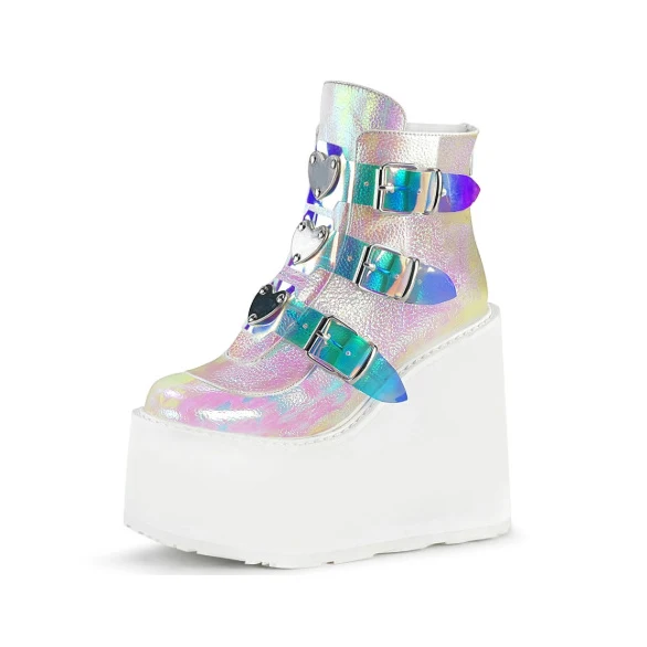 Women's platform wedge ankle boots chunky platform high heel flat boots for ladies with heart shape belt, Purple/colorful
Women's platform wedge ankle boots chunky platform high heel flat boots for ladies with heart shape belt, Purple/colorful