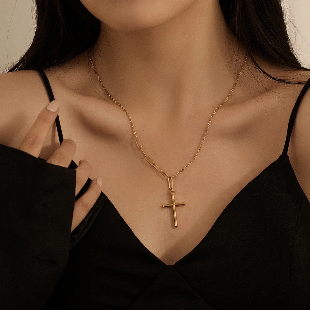 Religious 18K Gold Stainless Steel Cross Pendant Necklace Personalized Link Chain Cross Necklace Jewelry, Silver
Religious 18K Gold Stainless Steel Cross Pendant Necklace Personalized Link Chain Cross Necklace Jewelry, Silver