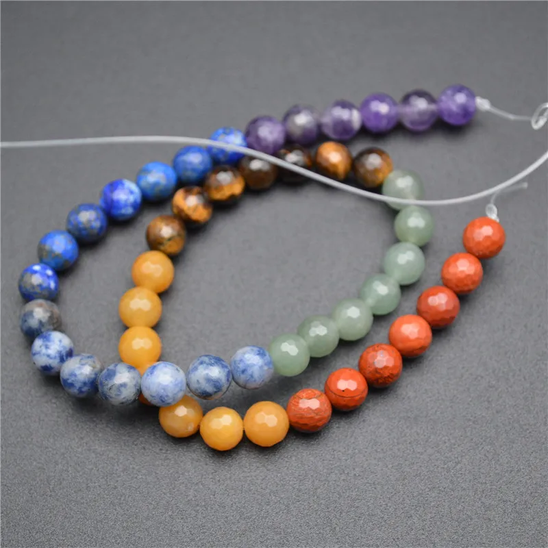 

8mm Faceted Natural Mix Gemstone Chakra DIY Round Loose Beads Jewelry Making(Amethyst / Tiger Eye/ Lapis / Sodalite /Red Agate)