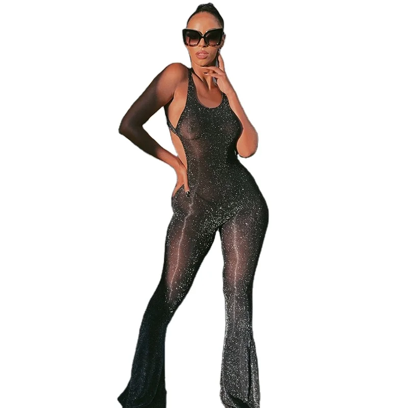 One piece O-neck line black shining sleeveless full length pants patchwork flare women style casual bodycon jumpsuit
One piece O-neck line black shining sleeveless full length pants patchwork flare women style casual bodycon jumpsuit