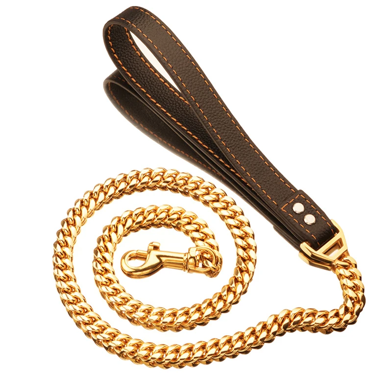 Stainless Steel Pet Leash Casting Traction Rope Hands Free Heavy Duty Strong Leather Gold Dog Leash
Stainless Steel Pet Leash Casting Traction Rope Hands Free Heavy Duty Strong Leather Gold Dog Leash
