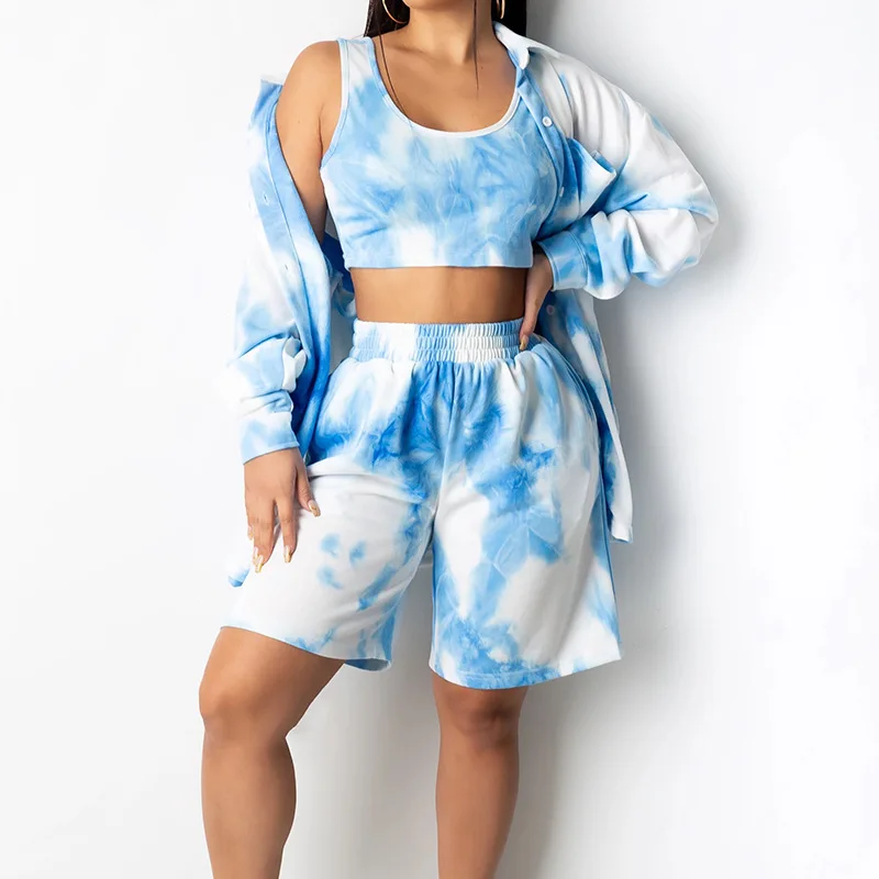 2021 summer new women's clothes casual fashion crop tops shorts sports fitness jacket two three piece set, Multicolor
2021 summer new women's clothes casual fashion crop tops shorts sports fitness jacket two three piece set, Multicolor