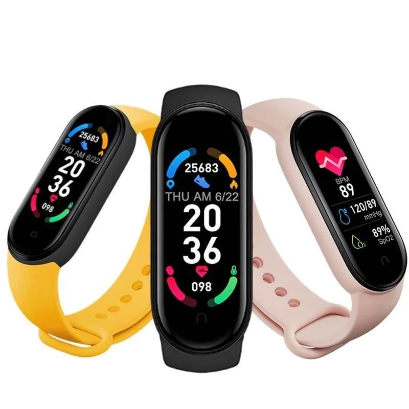 

2022 M6 Smart Band Watch Bracelet Wristband Fitness Tracker Blood Pressure Heart Rate BP Monitor Waterproof Sport Smartband, Black white pink blue red