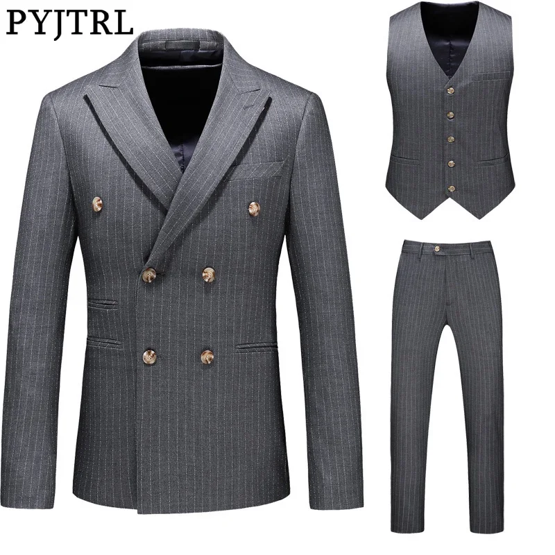 PYJTRL High Quality Men Slim Fit Double-breasted Suits Fashion Causal Business Striped Wedding Groom Prom Tuxedos Costume Homme
PYJTRL High Quality Men Slim Fit Double-breasted Suits Fashion Causal Business Striped Wedding Groom Prom Tuxedos Costume Homme