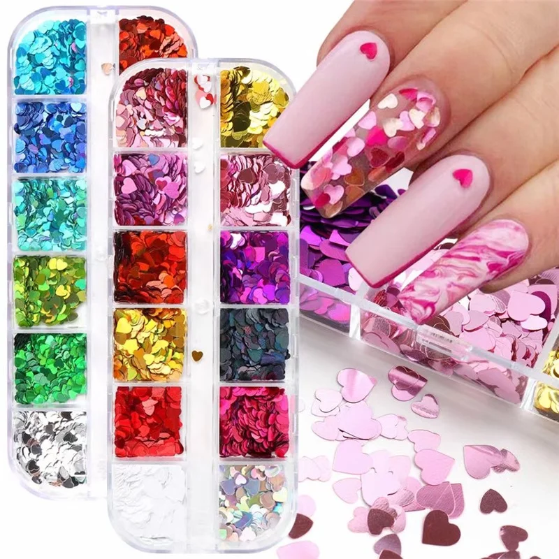 High quality nail multicolor art decoration glitter laser Nail Heart Shaped Sequins 12 color mix ultra-thin nail shape
High quality nail multicolor art decoration glitter laser Nail Heart Shaped Sequins 12 color mix ultra-thin nail shape