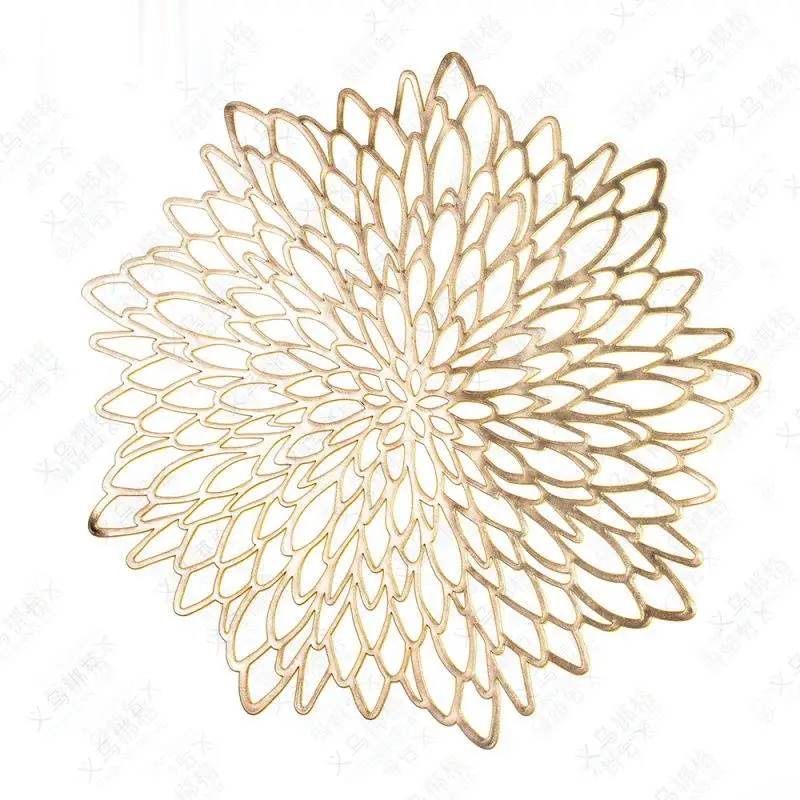 LJJZH395 Home Kitchen decoration Table mat Hollow golden PVC flower-shaped Gold placemat for table decor
LJJZH395 Home Kitchen decoration Table mat Hollow golden PVC flower-shaped Gold placemat for table decor