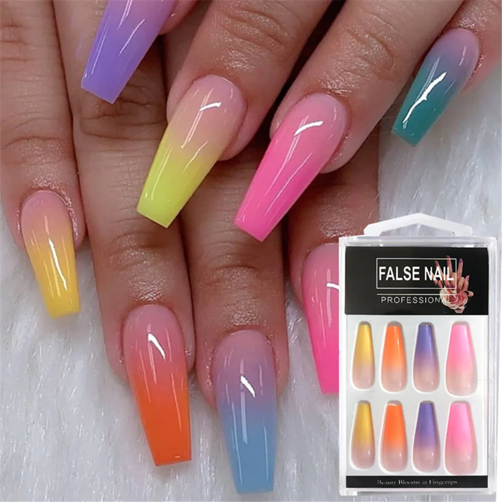 24 Pcs European and American long ballet Reusable False Nail Tips Set Full Cover Rainbow Matte gradual change coffin Nail Tips, Picture
24 Pcs European and American long ballet Reusable False Nail Tips Set Full Cover Rainbow Matte gradual change coffin Nail Tips, Picture