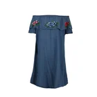 Flower embroidered designer summer ruffles strapless off shoulder casual denim dresses ladies