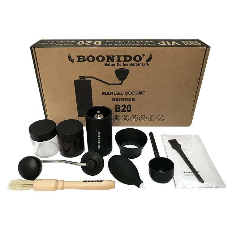 Coffee Grinder Manual Burr Stainless Steel Italian Hand Espresso Coffee Grinder Set Gift Box With wooden cleaning Coffee Brush, Black with clear and brown glass jar
Coffee Grinder Manual Burr Stainless Steel Italian Hand Espresso Coffee Grinder Set Gift Box With wooden cleaning Coffee Brush, Black with clear and brown glass jar