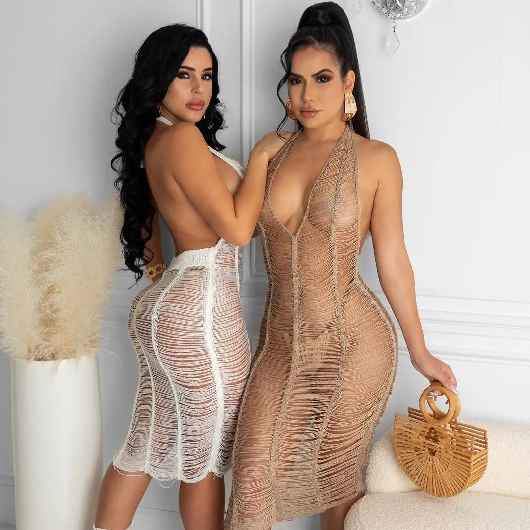 2022 beach wear wholesale hollow out transparency halter beach sexy swimsuit crochet cover up dress, Picture color
2022 beach wear wholesale hollow out transparency halter beach sexy swimsuit crochet cover up dress, Picture color