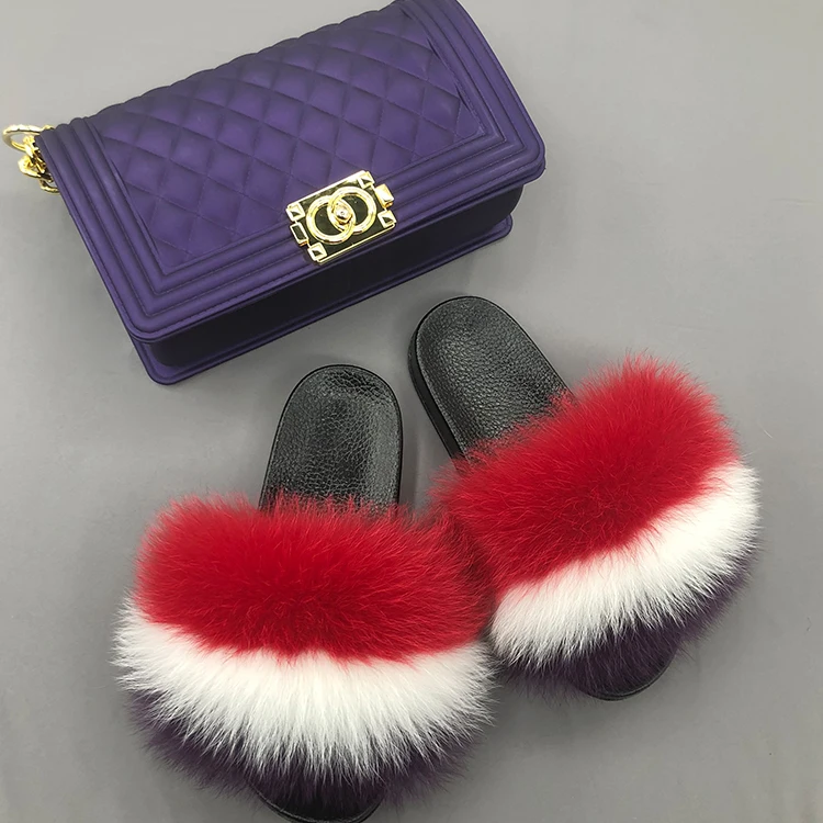 Custom logo 5-12 US sizes luxury red pink white purple and blue furry fur slides and purse set, Customized color
Custom logo 5-12 US sizes luxury red pink white purple and blue furry fur slides and purse set, Customized color