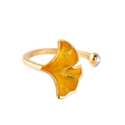 Unique two-tone enamel ginkgo leaf rings for women party gifts crystal opening ring newest fashion jewelry accessory