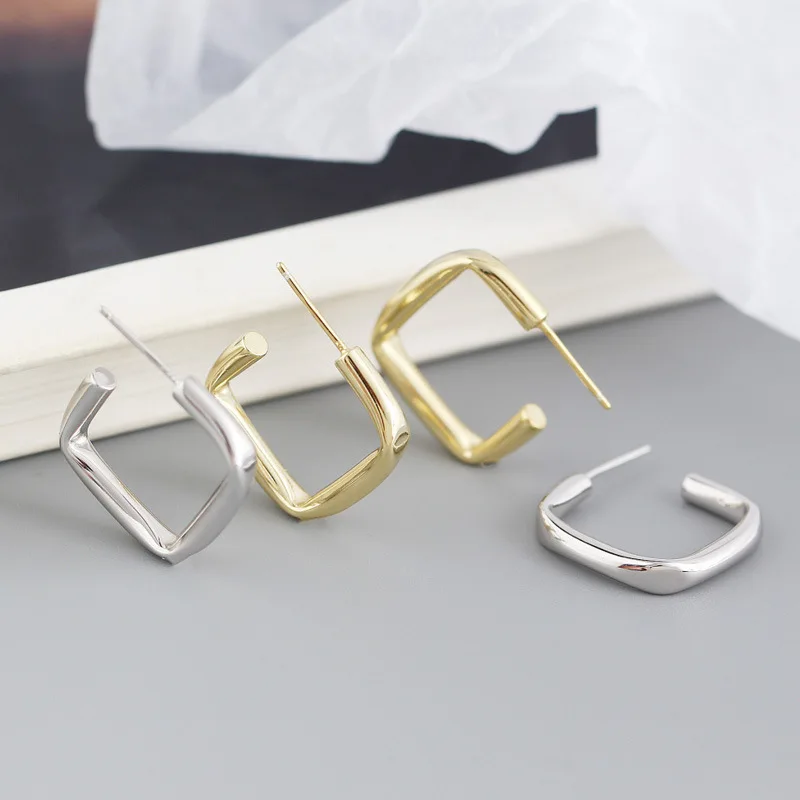 Statement Punk Hip Hops Real 18K Gold Plated S925 Sterling Silver Geometric Hoop Earrings 925 Silver Rectangle Stud Earring, Golden sliver 
Statement Punk Hip Hops Real 18K Gold Plated S925 Sterling Silver Geometric Hoop Earrings 925 Silver Rectangle Stud Earring, Golden sliver