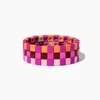New Trendy Enamel Pink Color Cube Tile Bracelet Enamel Tile Stretch Bead Bracelet for Women Jewelry