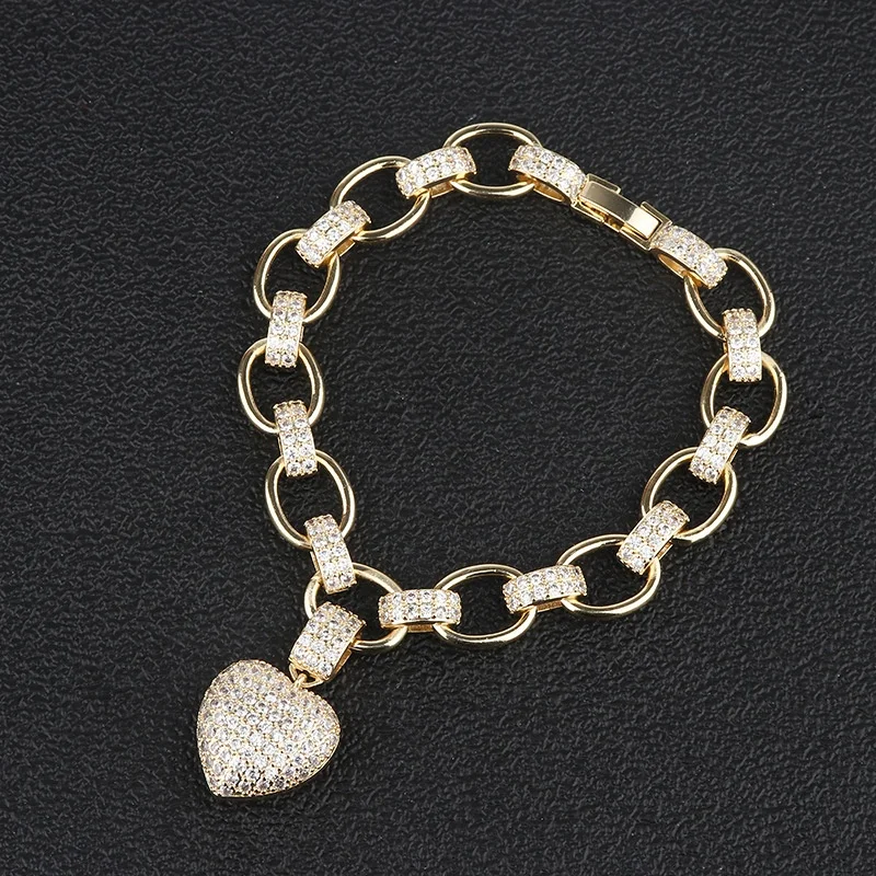 Brass Bracelet New Arrival Amazon Best Selling Bracelet 18K Gold Crystal Zircon Love Heart Charm Bracelet, Picture shows
Brass Bracelet New Arrival Amazon Best Selling Bracelet 18K Gold Crystal Zircon Love Heart Charm Bracelet, Picture shows