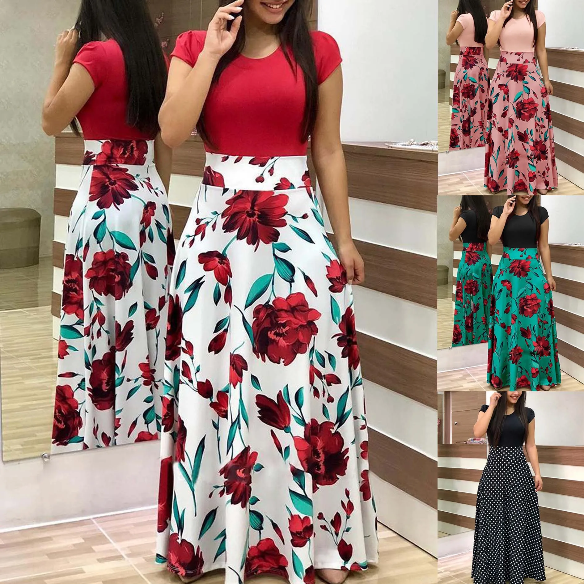 Women Summer Dress Casual Short Sleeve Boho Floral Print Long Maxi Dress Elegant Dresses
Women Summer Dress Casual Short Sleeve Boho Floral Print Long Maxi Dress Elegant Dresses