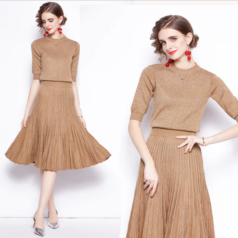 Autumn Liangsi Knitted Temperament Simple Fashion Pleated Women's Dress Two-Piece Set 
Autumn Liangsi Knitted Temperament Simple Fashion Pleated Women's Dress Two-Piece Set