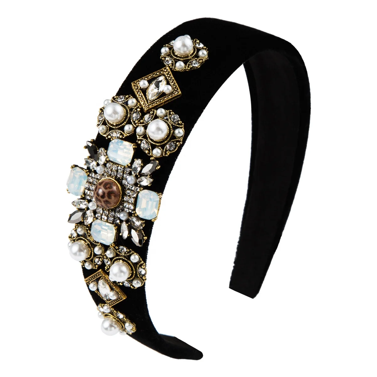 Jeweled Pearl Headband for Woman Girl Crystal Rhinestone Bezel Elegant Black Velvet Geometric Flower Hair Accessory, Picture shows
Jeweled Pearl Headband for Woman Girl Crystal Rhinestone Bezel Elegant Black Velvet Geometric Flower Hair Accessory, Picture shows