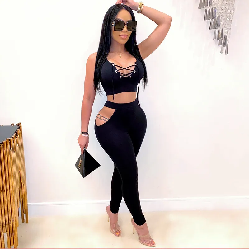 Women Sports & Leisure Costume Bandage Tank Top Short Paragraph Hollow Out Lounge Pants Ensemble Femme 2 Piece Set Women, Customized color
Women Sports & Leisure Costume Bandage Tank Top Short Paragraph Hollow Out Lounge Pants Ensemble Femme 2 Piece Set Women, Customized color