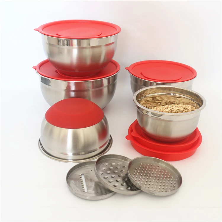 Stainless Steel Mixing Bowls multi functional Lids with metal grater shred cucumber, Silver/steel
Stainless Steel Mixing Bowls multi functional Lids with metal grater shred cucumber, Silver/steel