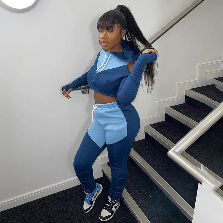 Fast Shipping Winter Hollow Out Patchwork Hooded Sweatshirts Drawstring Blue Joggers Pants Two Piece Pants Set
Fast Shipping Winter Hollow Out Patchwork Hooded Sweatshirts Drawstring Blue Joggers Pants Two Piece Pants Set