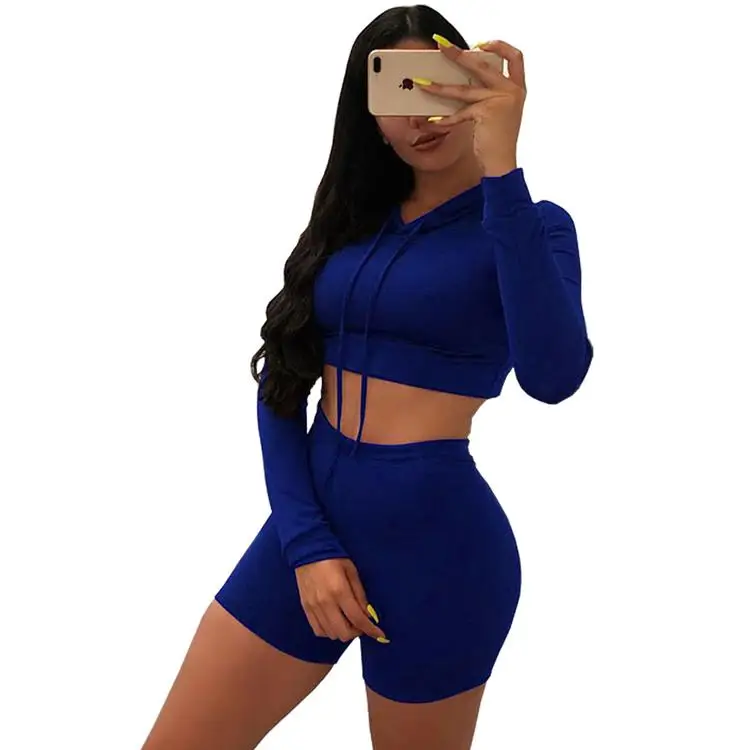 Hooded Long Sleeve Short Tops Mini pants Solid Color Lady Stretchy Jogging Tracksuit Sexy Summer Women 2 Piece Set
Hooded Long Sleeve Short Tops Mini pants Solid Color Lady Stretchy Jogging Tracksuit Sexy Summer Women 2 Piece Set