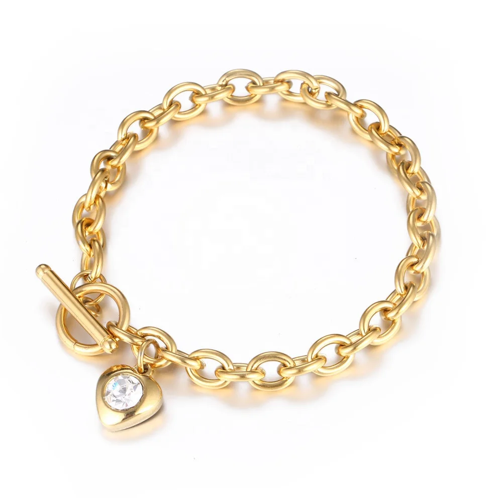 No Rust Fashion Women's Real 18K Gold Plated Jewelry Chunky Chain Crystal OT 316L Stainless Steel Diamond Heart Charm Bracelet
No Rust Fashion Women's Real 18K Gold Plated Jewelry Chunky Chain Crystal OT 316L Stainless Steel Diamond Heart Charm Bracelet