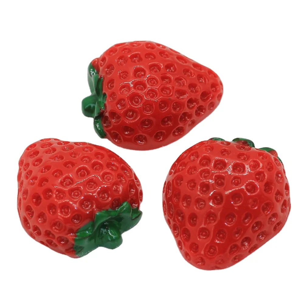 

Wholesale Cute Flatback Resin Red Strawberry Artificial Fruit 100Pcs/Lot Three Sizes For Craft DIY Decor Sticker Cabochon