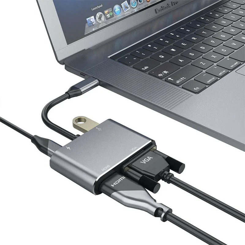4 in 1 Docking Station cable usb type c adapter hub with VGA USB 3.0 PD HDTV Video Converter for laptop computer, Gray/ silver/ black
4 in 1 Docking Station cable usb type c adapter hub with VGA USB 3.0 PD HDTV Video Converter for laptop computer, Gray/ silver/ black