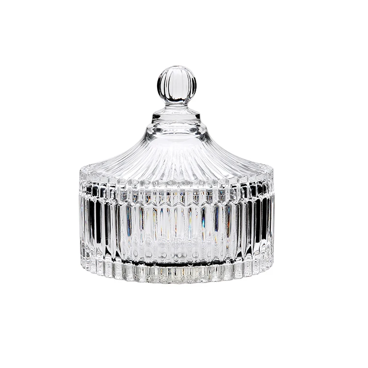 Wholesale Luxury Wide Mouth Yurt Stripe Shape bright Glass Candy Jar With Lid, Transparent
Wholesale Luxury Wide Mouth Yurt Stripe Shape bright Glass Candy Jar With Lid, Transparent
