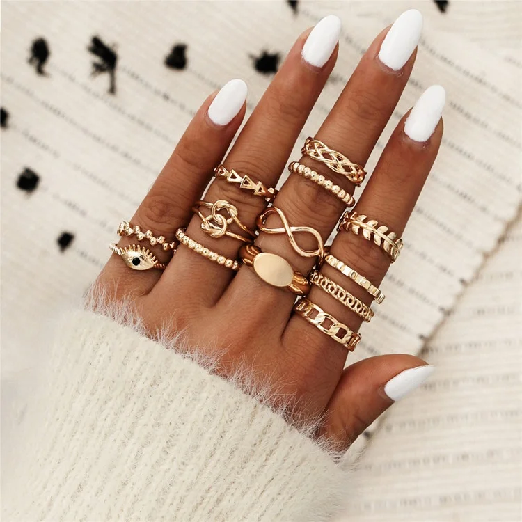 13 Pcs Boho Gold Finger Rings Set for Women Leaf Eye Geometric Ring Jewelry, Picture
13 Pcs Boho Gold Finger Rings Set for Women Leaf Eye Geometric Ring Jewelry, Picture
