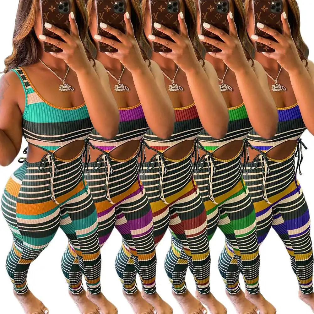 D95542 Fashion casual color stripe printed sleeveless vest two piece pants set stacked pants summer 2021
D95542 Fashion casual color stripe printed sleeveless vest two piece pants set stacked pants summer 2021