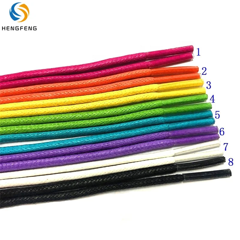 

Custom wholesale cotton color round waxed shoelaces business boots leather shoes shoe laces, Picture color or custom