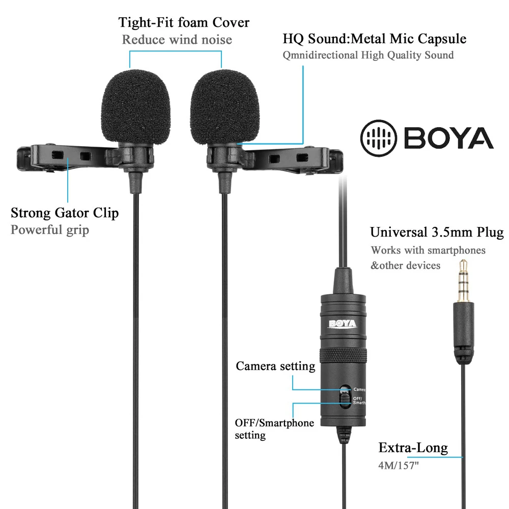 BOYA BY-M1 6m clipsable Micro Cravate 3.5mm omnidirectionnelle Micro À Condensateur pour Smartphone SONY Canon Nikon DSLR