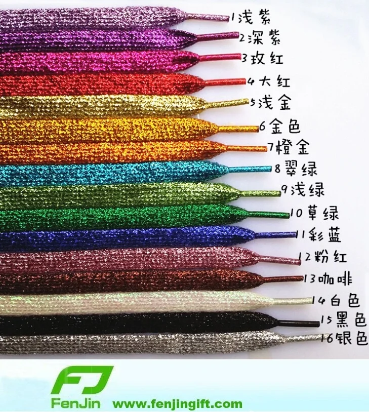 Beautiful High Quality Shiny Metallic Thread Golden Glitter Shoelaces, Color swatch or as pantone
Beautiful High Quality Shiny Metallic Thread Golden Glitter Shoelaces, Color swatch or as pantone