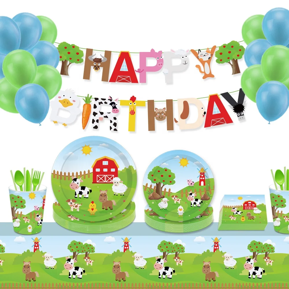 mm020 farm theme party tableware set animal party supplies table