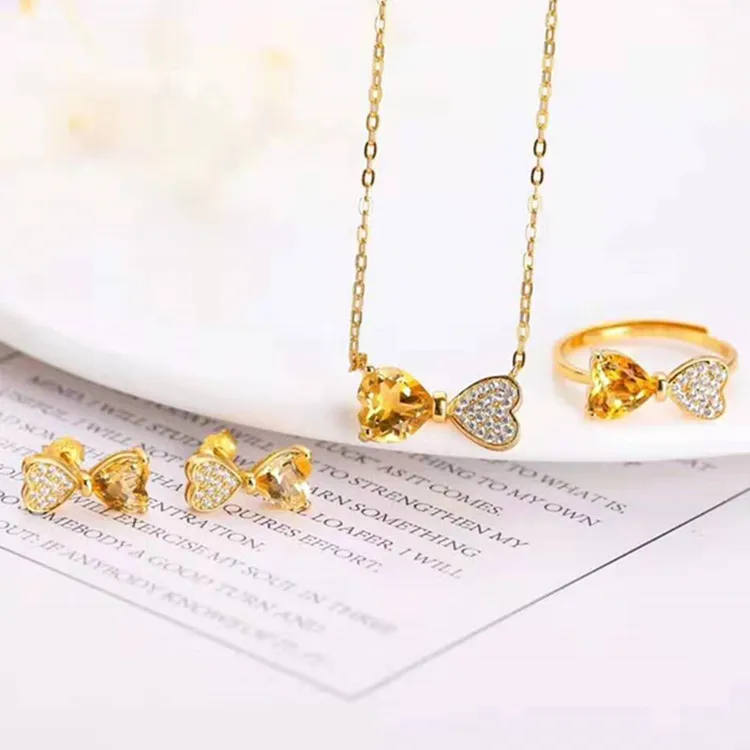 newest bowknot gemstone jewelry 925 silver 18k gold plated natural citrine stud earring necklace pendant adjustable ring set
newest bowknot gemstone jewelry 925 silver 18k gold plated natural citrine stud earring necklace pendant adjustable ring set
