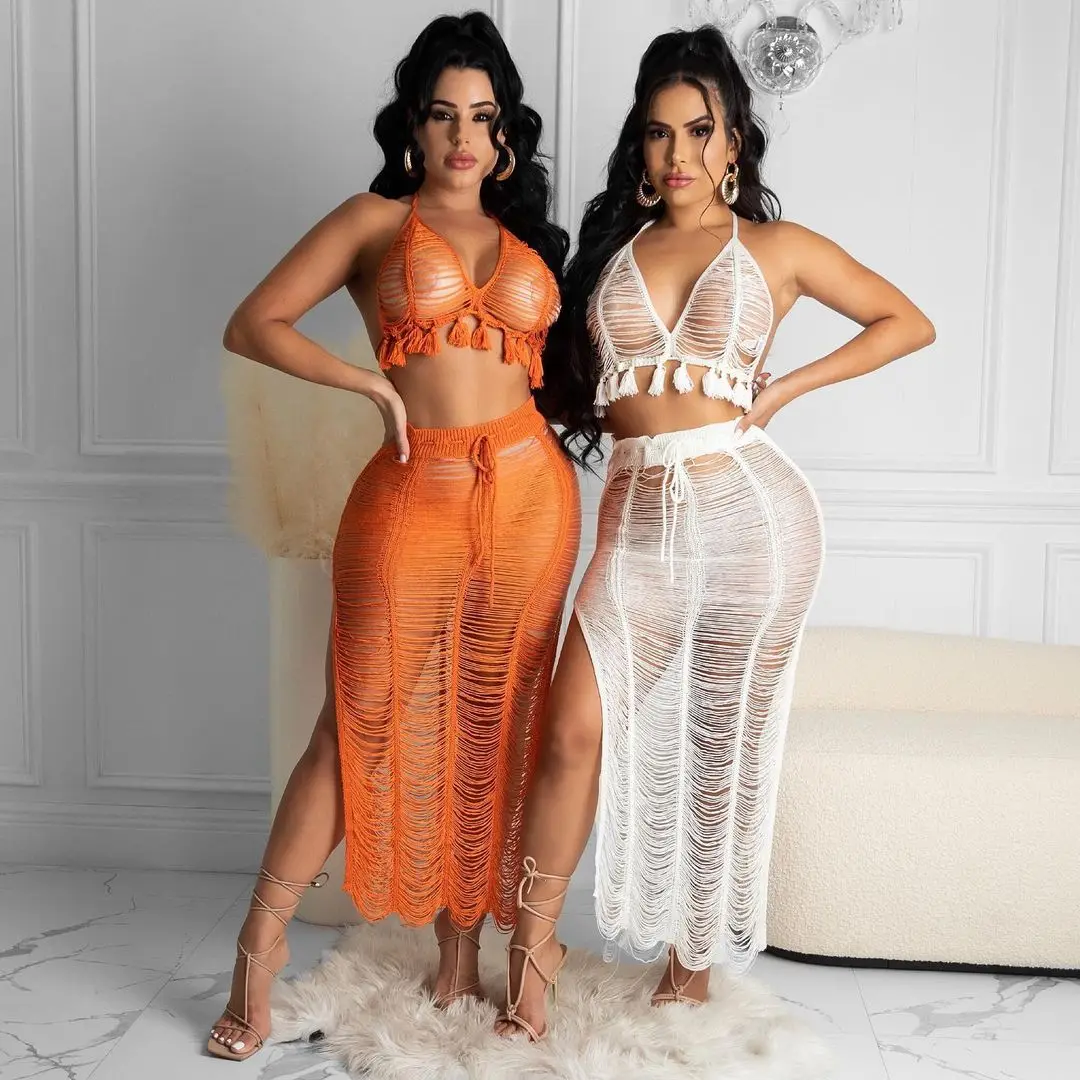 Z0104 dropshipping sexy see through split 2 piece skirt set halter outfits for women tassel two piece set women clothing
Z0104 dropshipping sexy see through split 2 piece skirt set halter outfits for women tassel two piece set women clothing