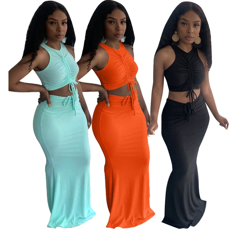 DUODUOCOLOR Summer 2021 fashion solid color sleeveless round neck tops ruched two piece sets casual women long dress D10287
DUODUOCOLOR Summer 2021 fashion solid color sleeveless round neck tops ruched two piece sets casual women long dress D10287