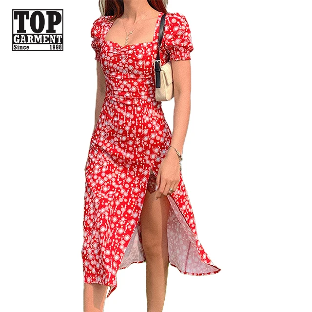 Women Summer Vintage Party Dress Lady France Style Puff Sleeve Floral Print Square Collar Side Split Midi Dress
Women Summer Vintage Party Dress Lady France Style Puff Sleeve Floral Print Square Collar Side Split Midi Dress