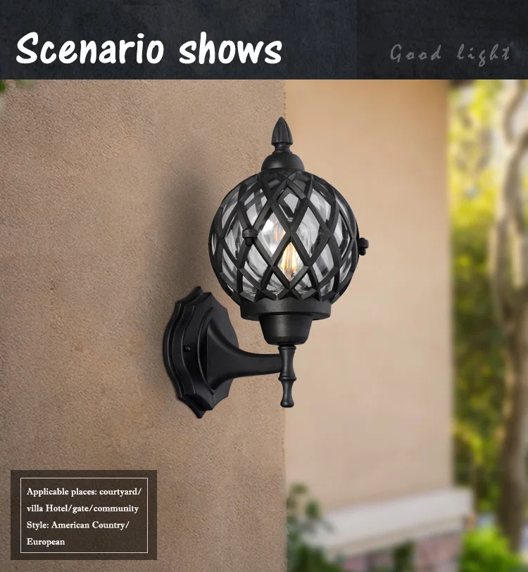 Street Sidewalk Square Park Retro Outdoor Garden E27 Lantern Wall Lamp